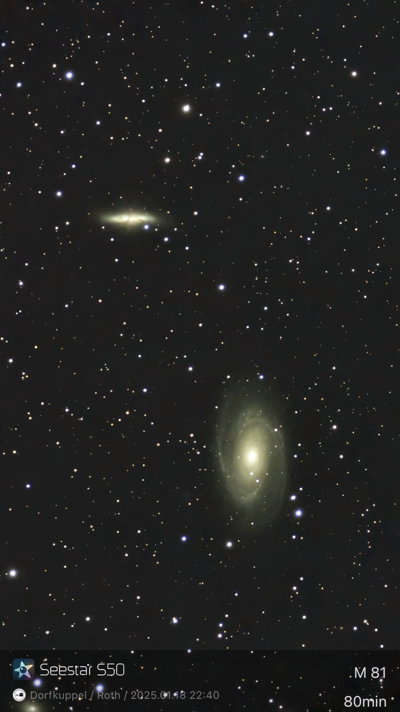 M 82 – Zigarrengalaxie und Bodes M81 (Seestar)