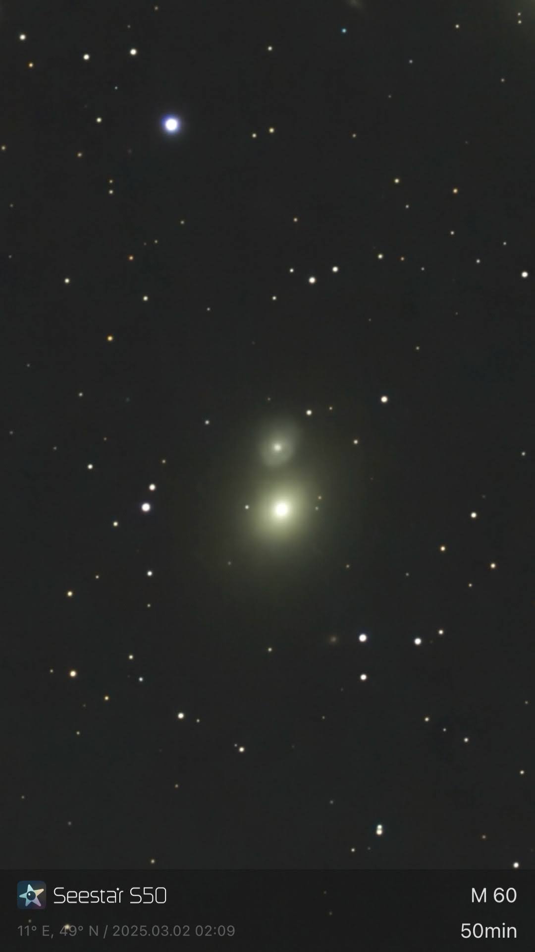 M 60 – elliptische Galaxie mit M 59 (Seestar)