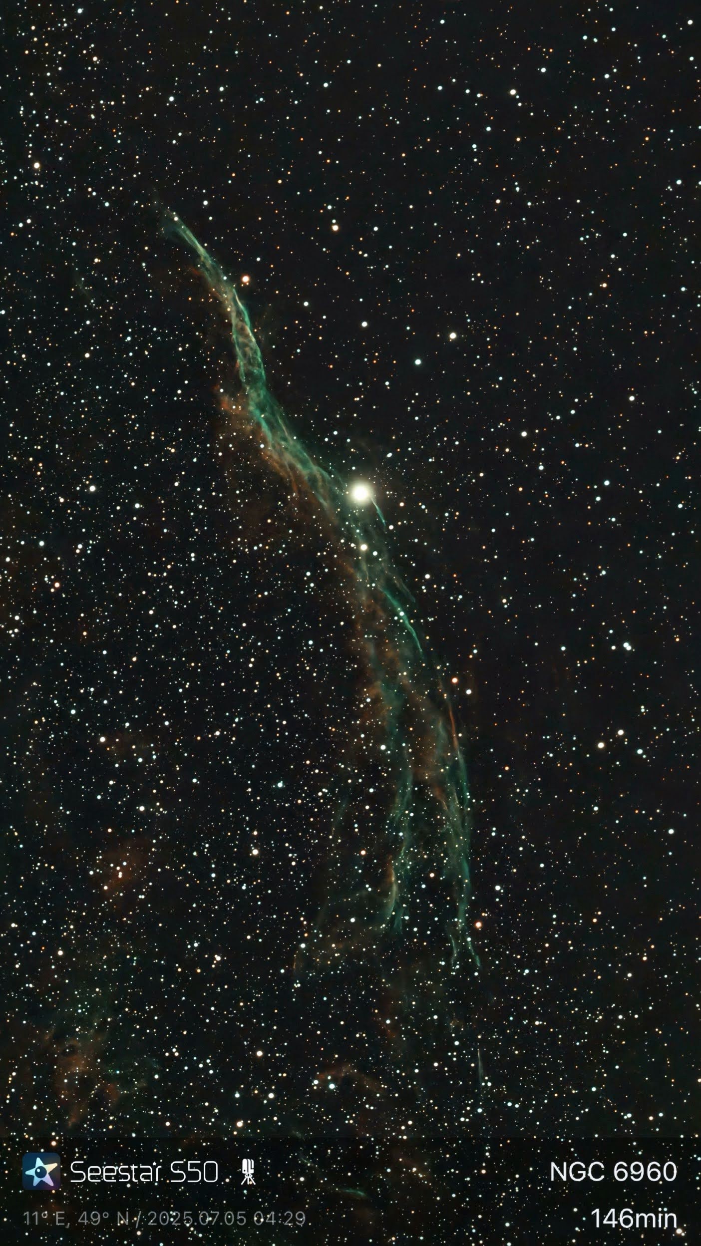 NGC 6960- Der westliche Teil des Cirrusnebel (Seestar)